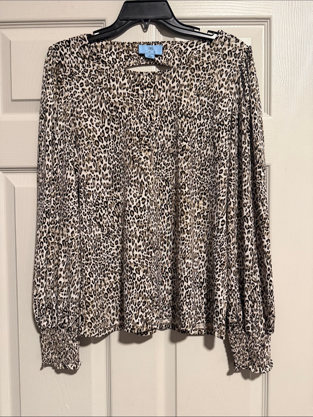 Leopard Print Long-Sleeve Blouse - Neutral Brown